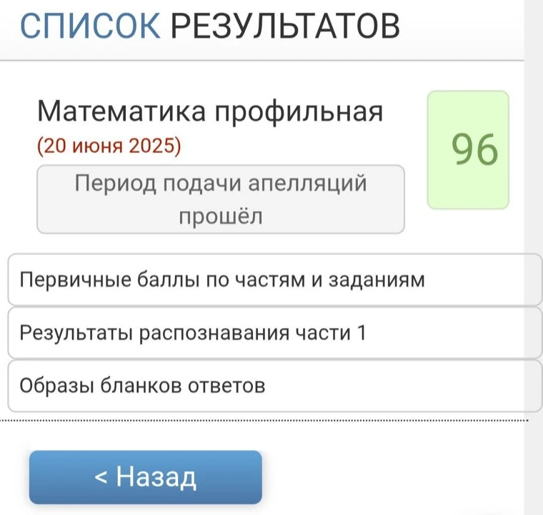 Официальный результат ЕГЭ: 96 баллов